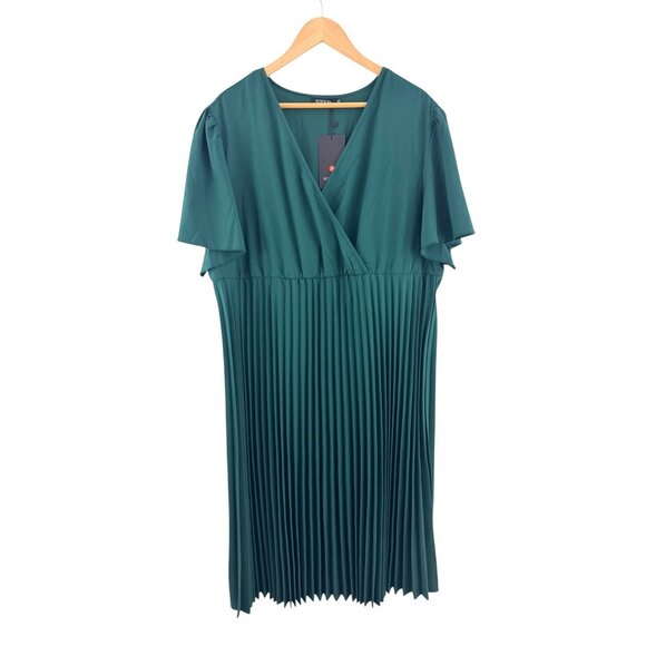 Dark Green Pleated Flutter Sleeve Midi Maxi Dress Size 3XL 22 24 Plus Sz New - Picture 8 of 8